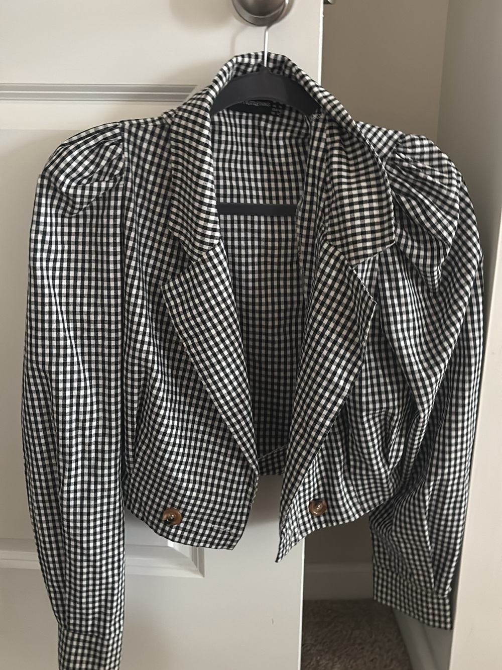 Black and White Gingham Cropped Blazer Jacket